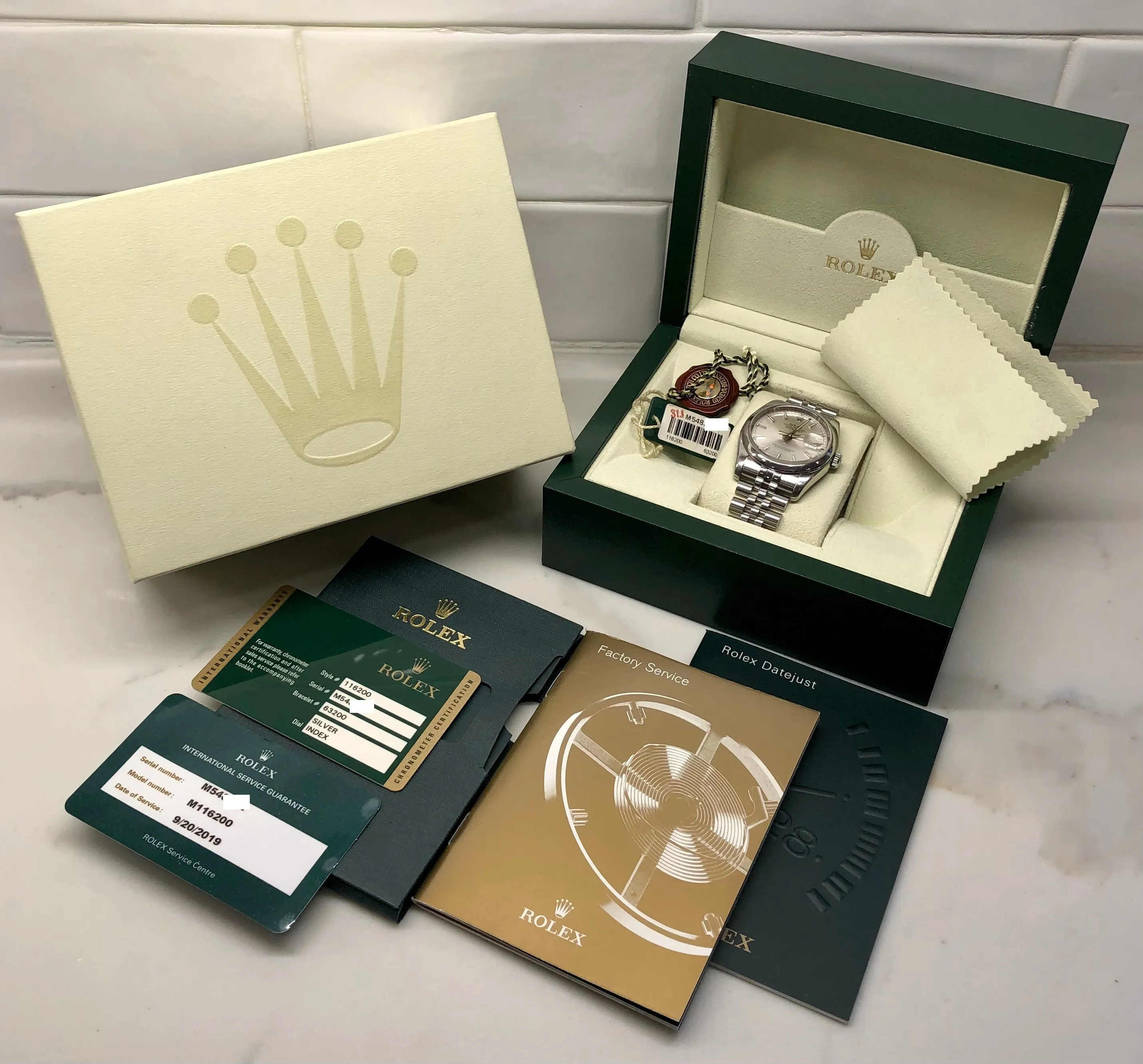 2008 Rolex Datejust 116200 Stainless Steel Silver Dial Hidden Clasp Jubilee Automatic Wristwatch with Box and Papers