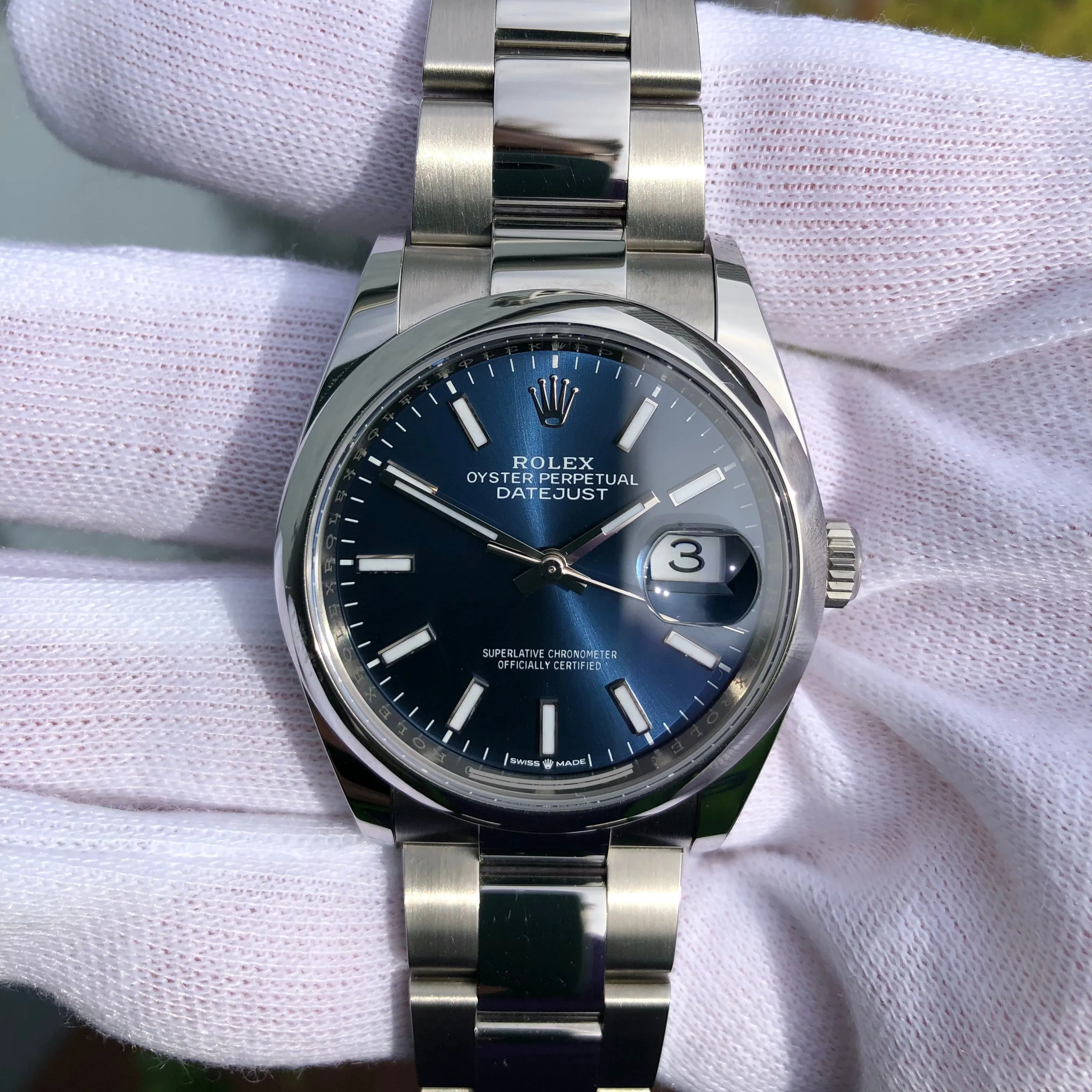 2021 Rolex Datejust 126200 Blue Stick Smooth 36mm Steel Oyster Watch Box Papers