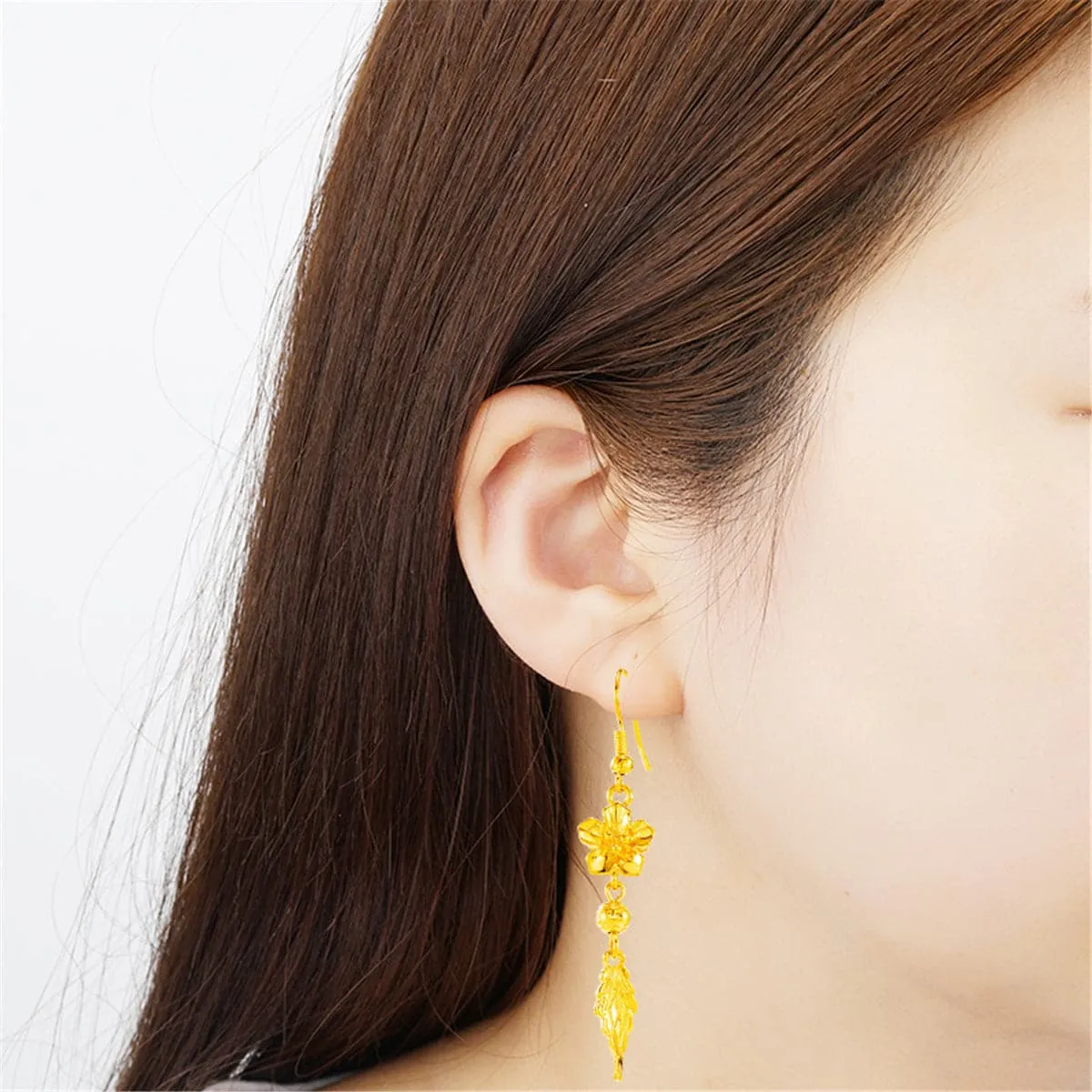 24K Gold-Plated Flower & Leaf Drop Earrings