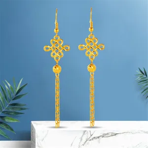 24K Gold-Plated Open Lucky Knot Tassel Drop Earrings