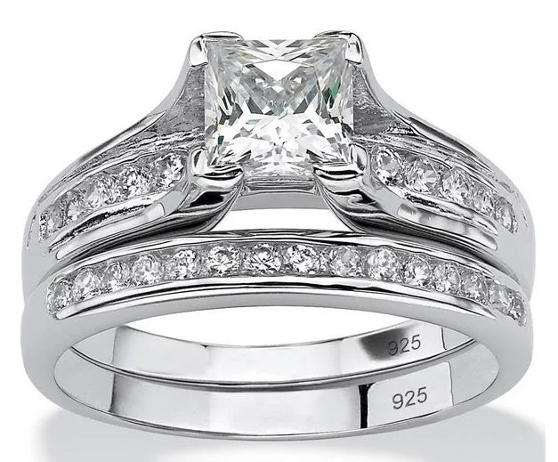 2.55ct Princess Cut Wedding Ring Set Engagement Diamond Simulated 925 Sterling Silver