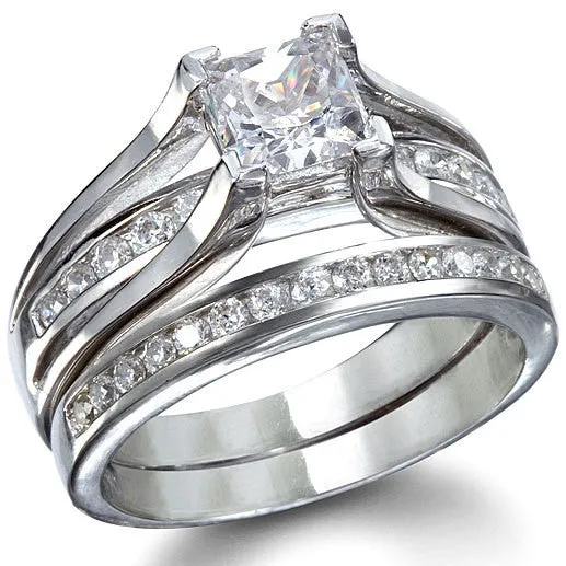2.55ct Princess Cut Wedding Ring Set Engagement Diamond Simulated 925 Sterling Silver