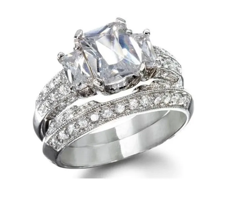 2.84ct Princess Cut Wedding Ring Set Engagement Diamond Simulated 925 Sterling Silver