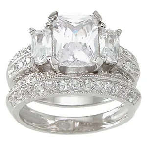 2.84ct Princess Cut Wedding Ring Set Engagement Diamond Simulated 925 Sterling Silver
