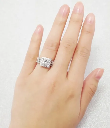2.89ct Princess Cut Wedding Ring Set Engagement Diamond Simulated 925 Sterling Silver Platinum ep CZ