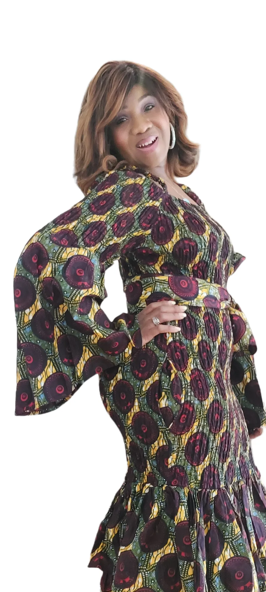 2pc Stretch Dress | African Print | Smock Fitted Mermaid | One Size | Geri's Bluffing Boutique