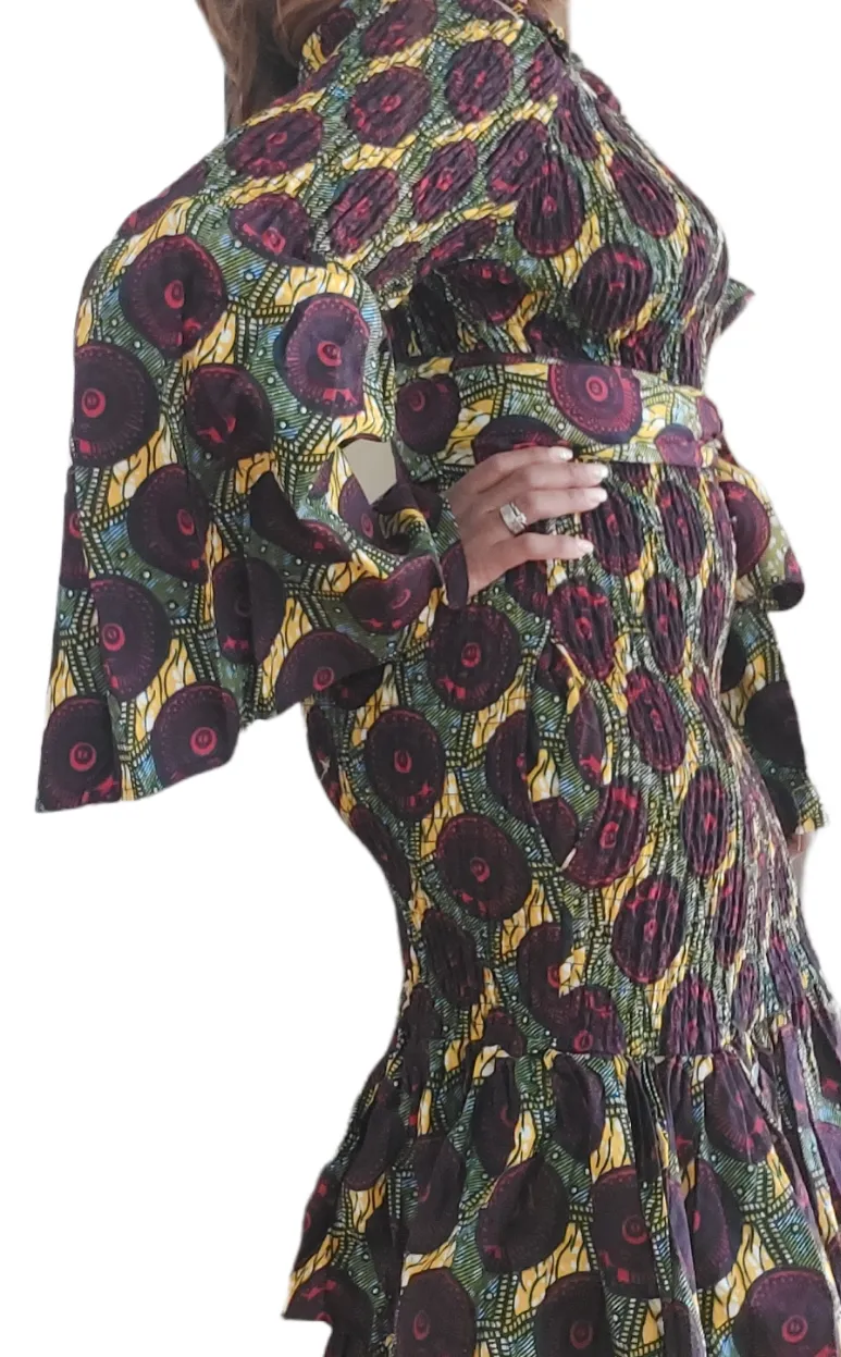 2pc Stretch Dress | African Print | Smock Fitted Mermaid | One Size | Geri's Bluffing Boutique