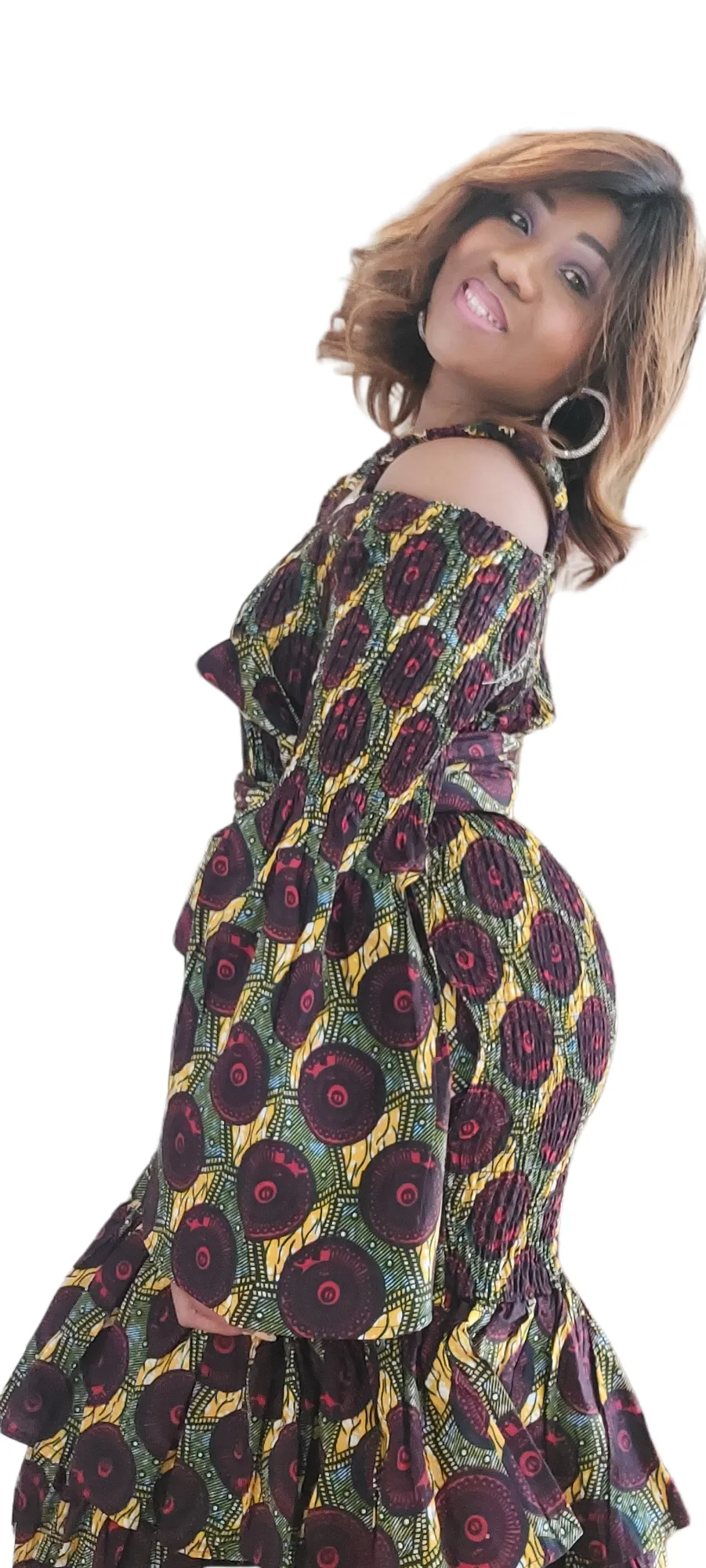 2pc Stretch Dress | African Print | Smock Fitted Mermaid | One Size | Geri's Bluffing Boutique