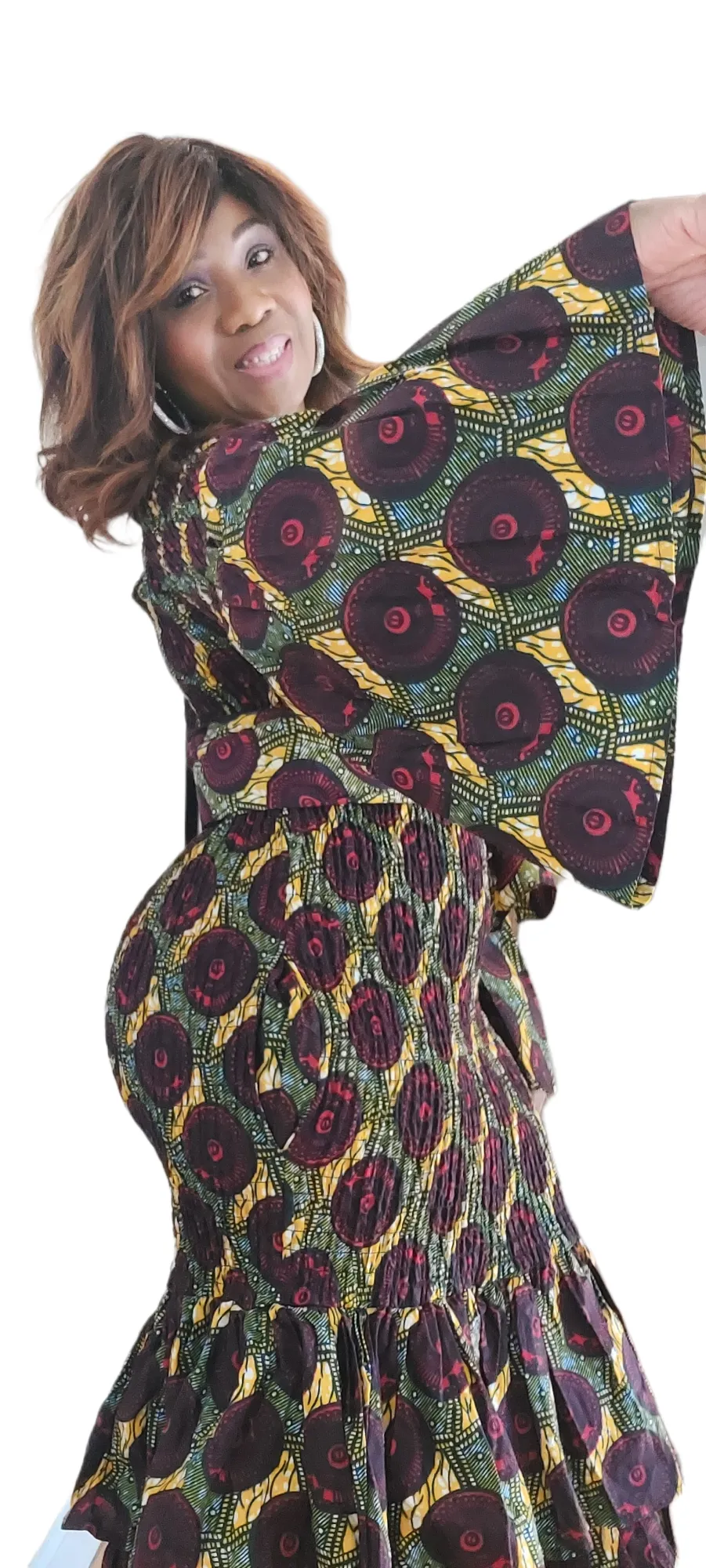 2pc Stretch Dress | African Print | Smock Fitted Mermaid | One Size | Geri's Bluffing Boutique