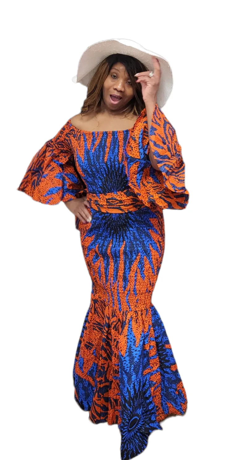 2pc Stretch Dress | African Print | Smock Fitted Mermaid | One Size | Geri's Bluffing Boutique