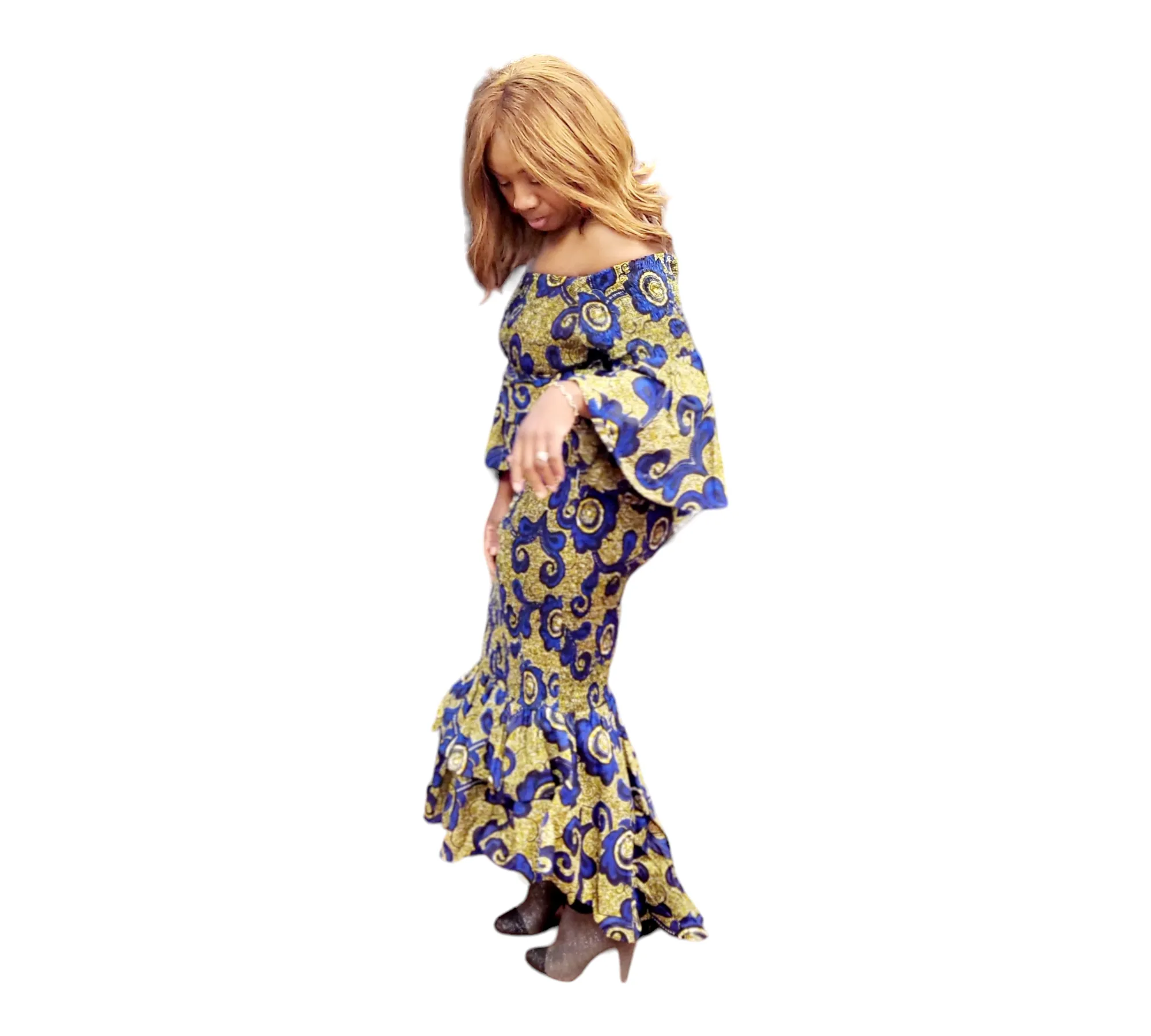 2pc Stretch Dress | African Print | Smock Fitted Mermaid | One Size | Geri's Bluffing Boutique