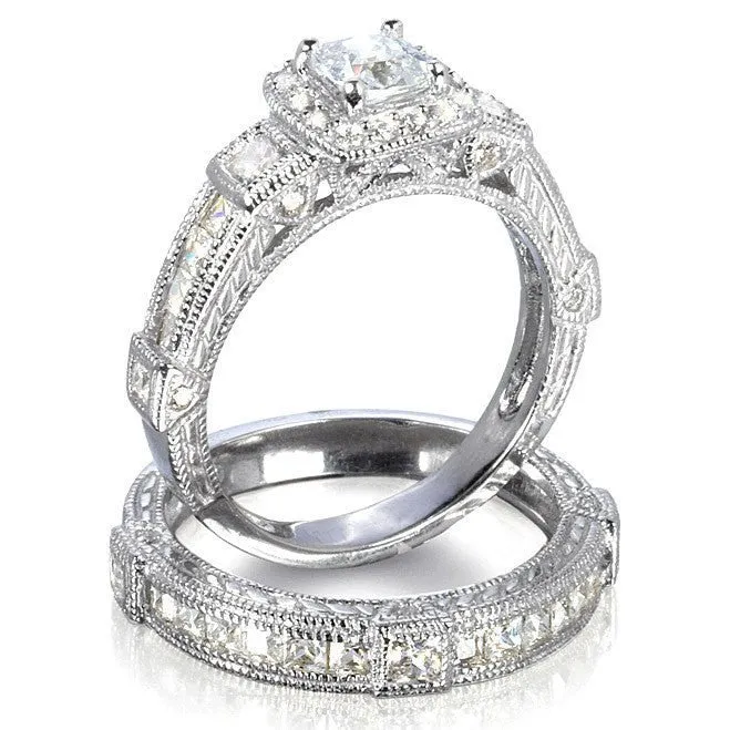 3.4ct Princess Cut Wedding Ring Set Engagement Diamond Simulated 925 Sterling Silver Platinum ep CZ