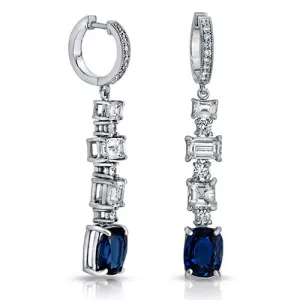 4.20ct. Cushion Shaped Sapphire & Diamond Dangling Earrings in 18k White Gold