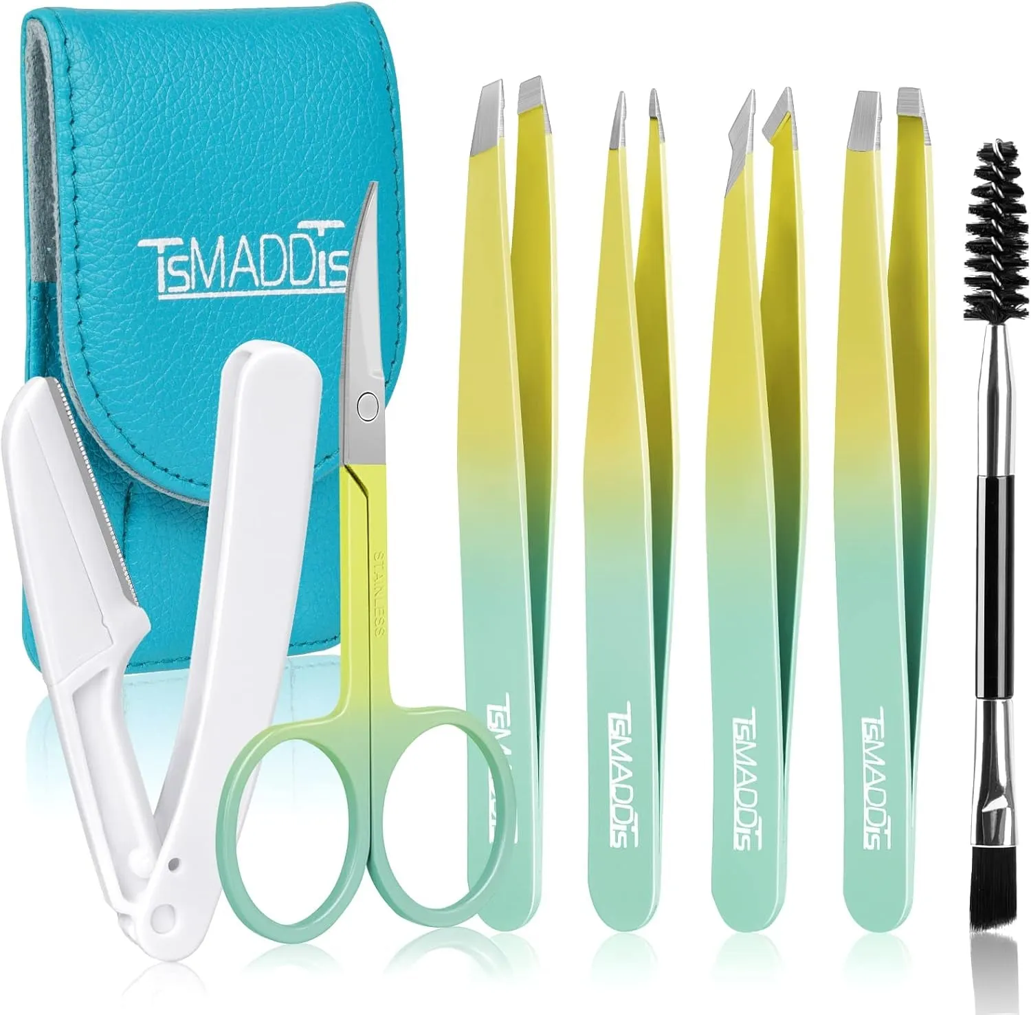 7PCS Tweezers for Women Facial Hair, Precision Tweezer Set for Eyebrows with Curved Scissor and Eyebrow Razor for Ingrown Hair
