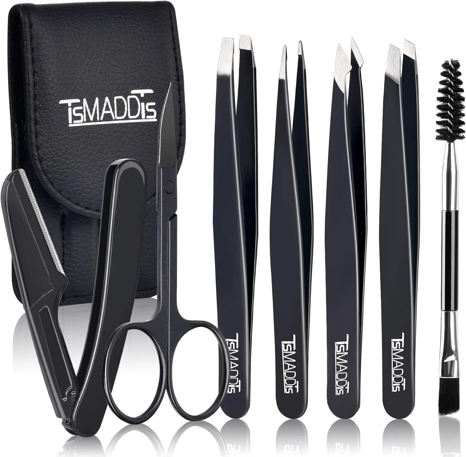 7PCS Tweezers for Women Facial Hair, Precision Tweezer Set for Eyebrows with Curved Scissor and Eyebrow Razor for Ingrown Hair