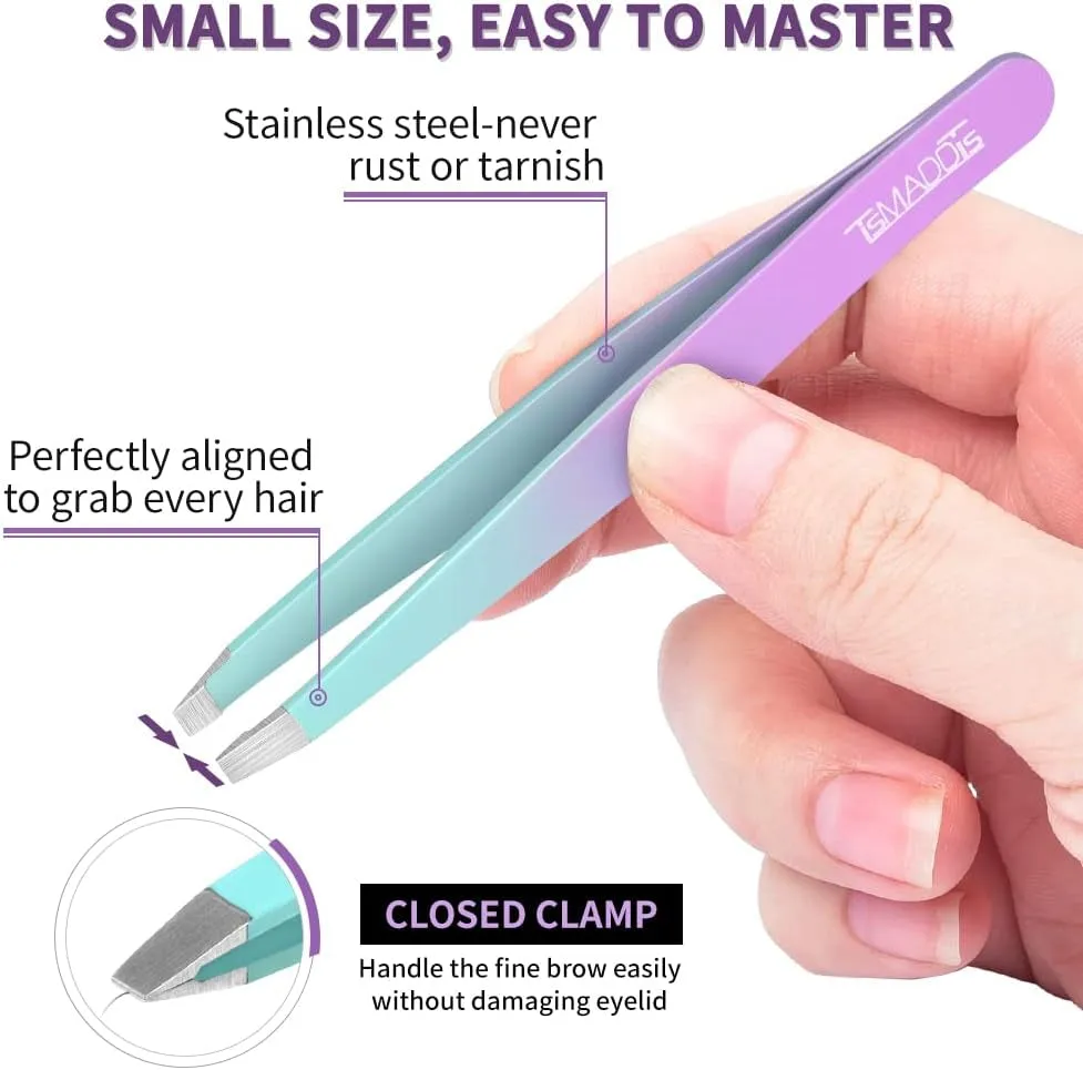 7PCS Tweezers for Women Facial Hair, Precision Tweezer Set for Eyebrows with Curved Scissor and Eyebrow Razor for Ingrown Hair