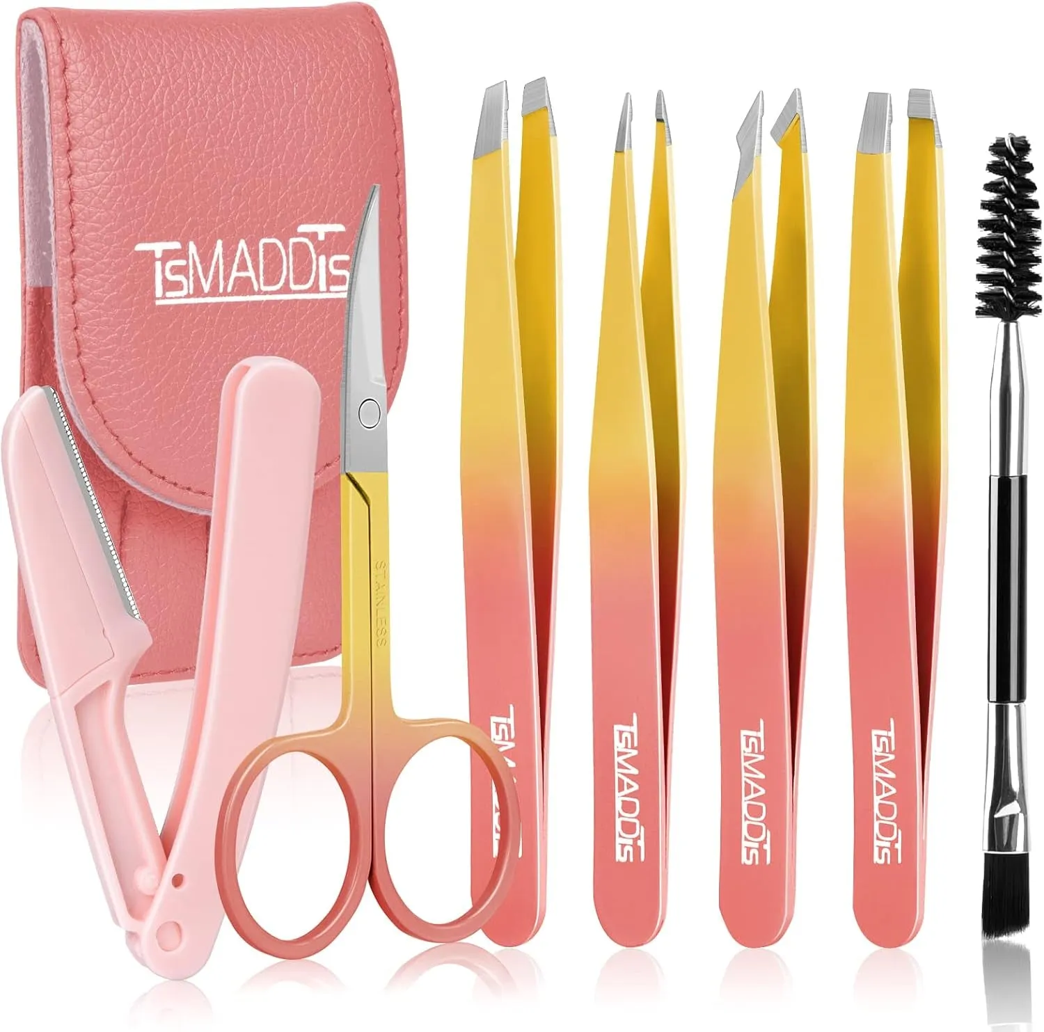 7PCS Tweezers for Women Facial Hair, Precision Tweezer Set for Eyebrows with Curved Scissor and Eyebrow Razor for Ingrown Hair