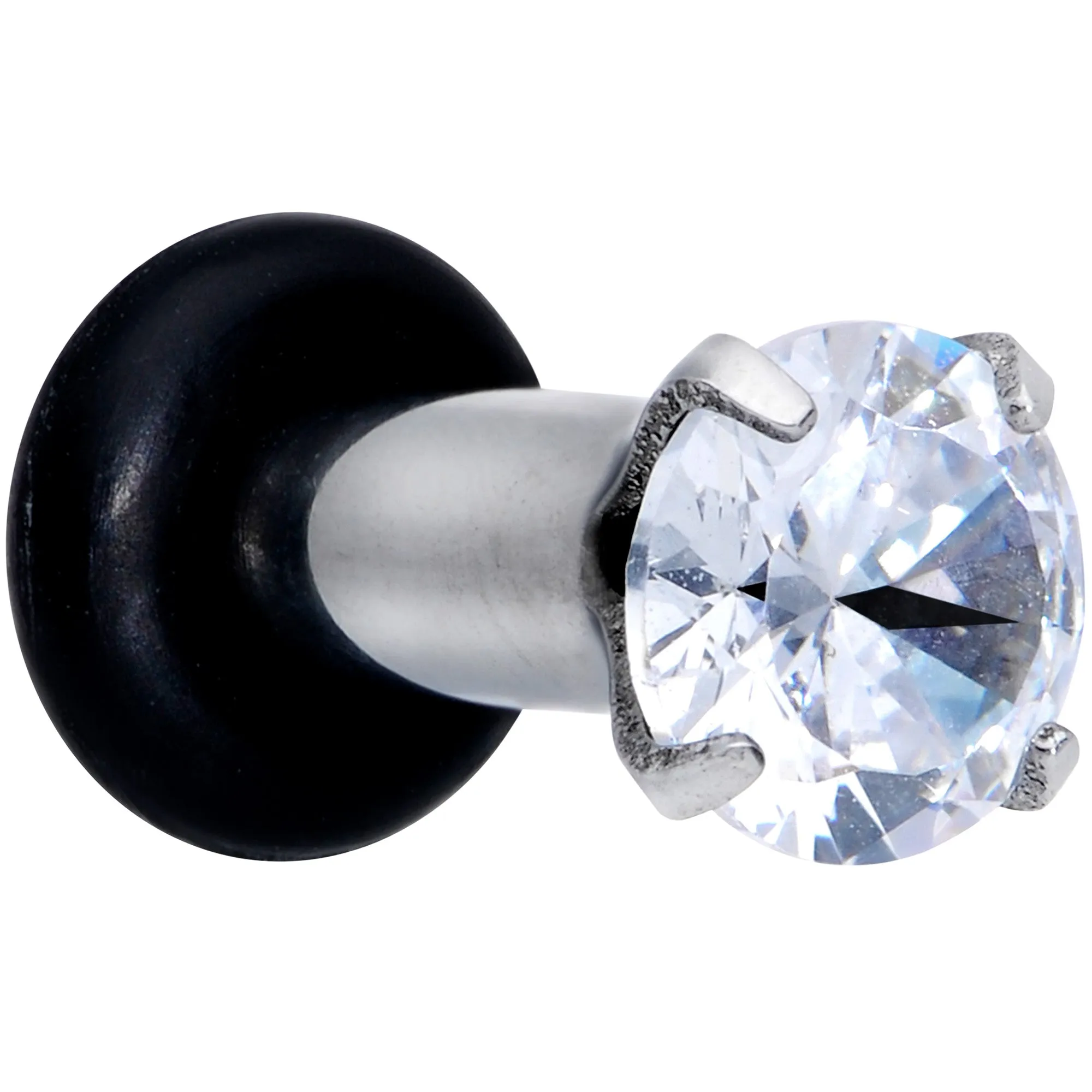 8 Gauge Stainless Steel Clear Cubic Zirconia Single Flare Plug Set