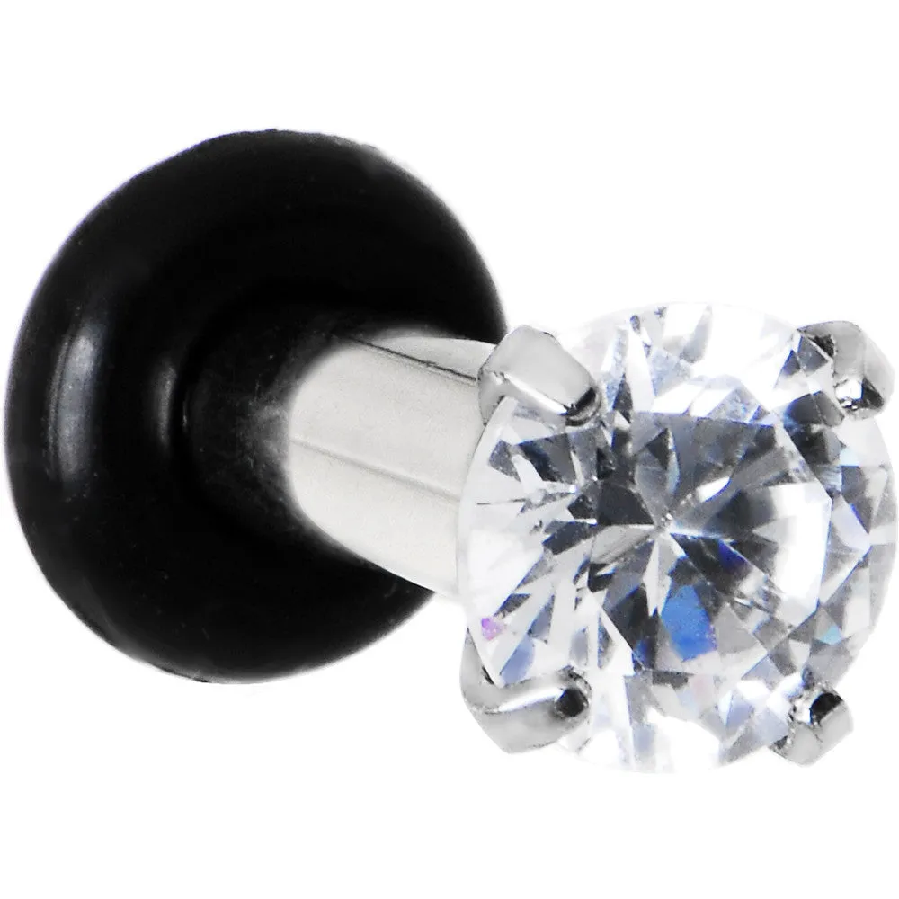 8 Gauge Stainless Steel Clear Cubic Zirconia Single Flare Plug Set