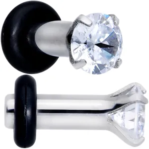 8 Gauge Stainless Steel Clear Cubic Zirconia Single Flare Plug Set