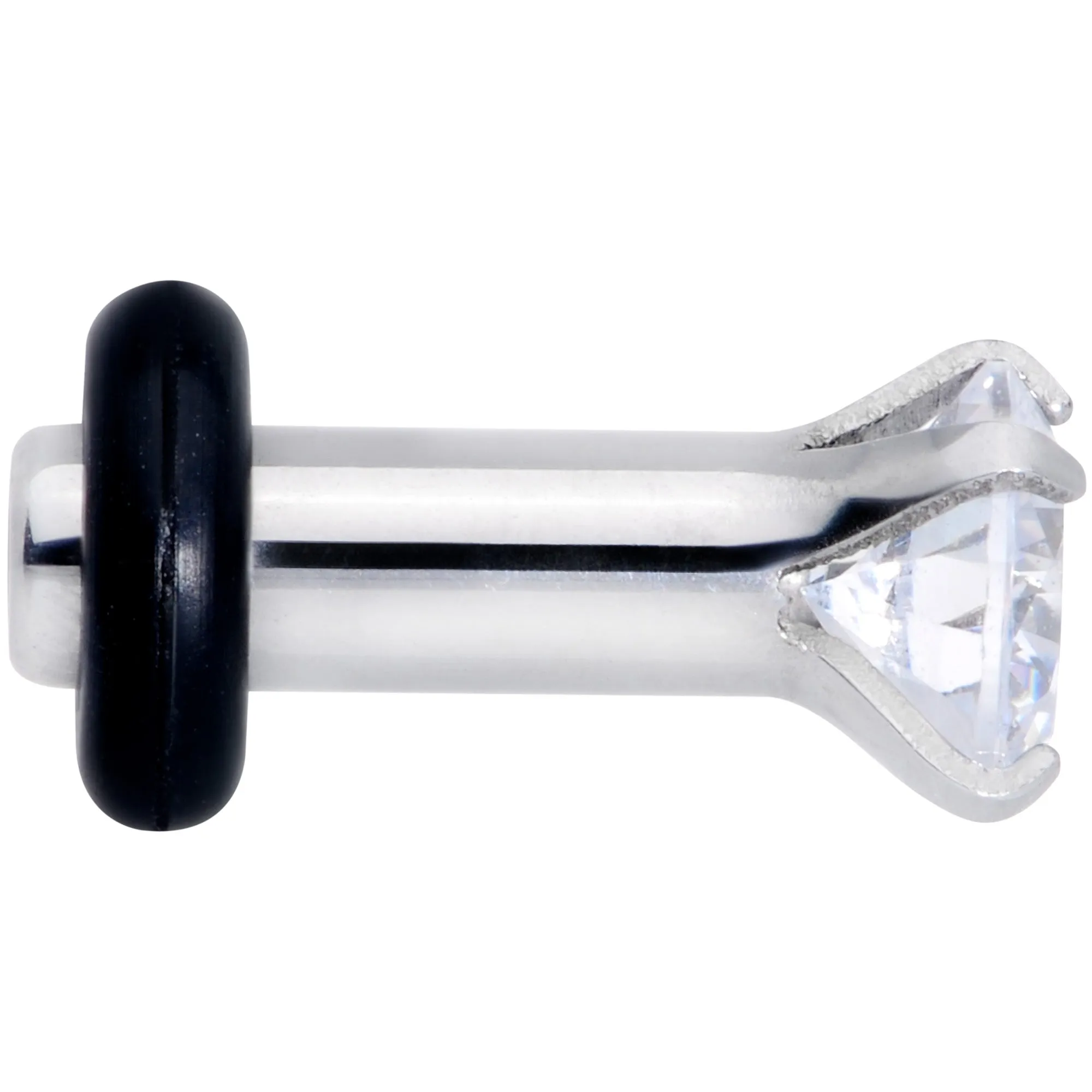 8 Gauge Stainless Steel Clear Cubic Zirconia Single Flare Plug Set