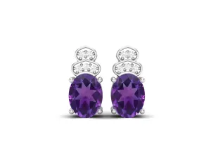 8x6mm Oval Shape Amethyst Friction Back 925 Sterling Silver Women's Studs Earrings