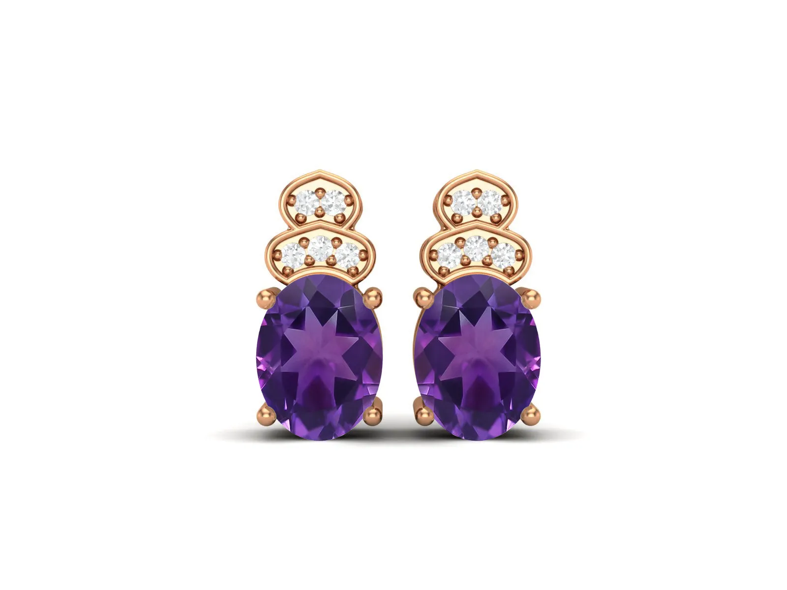 8x6mm Oval Shape Amethyst Friction Back 925 Sterling Silver Women's Studs Earrings