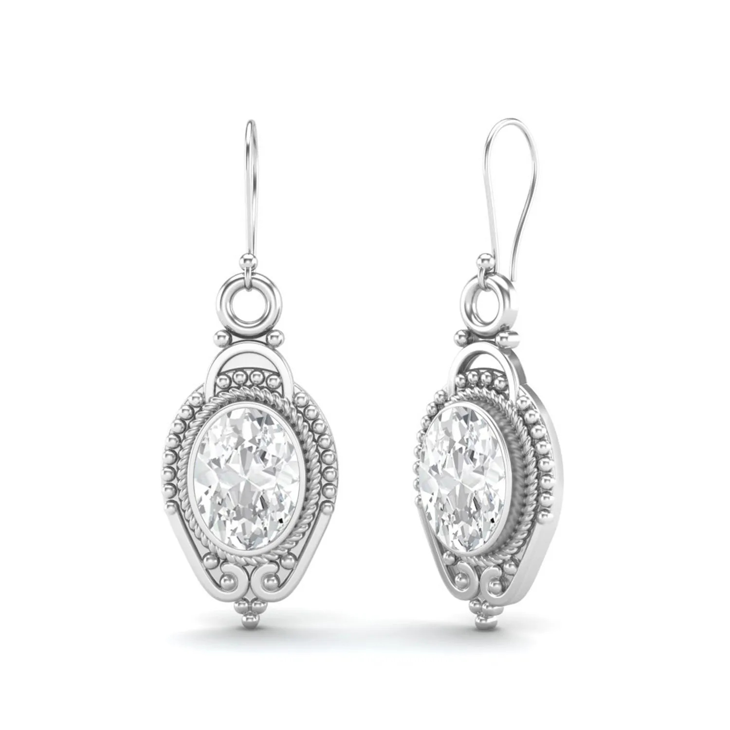 925 Sterling Silver 7x5mm Oval Moissanite Diamond Dangle Women's Earrings