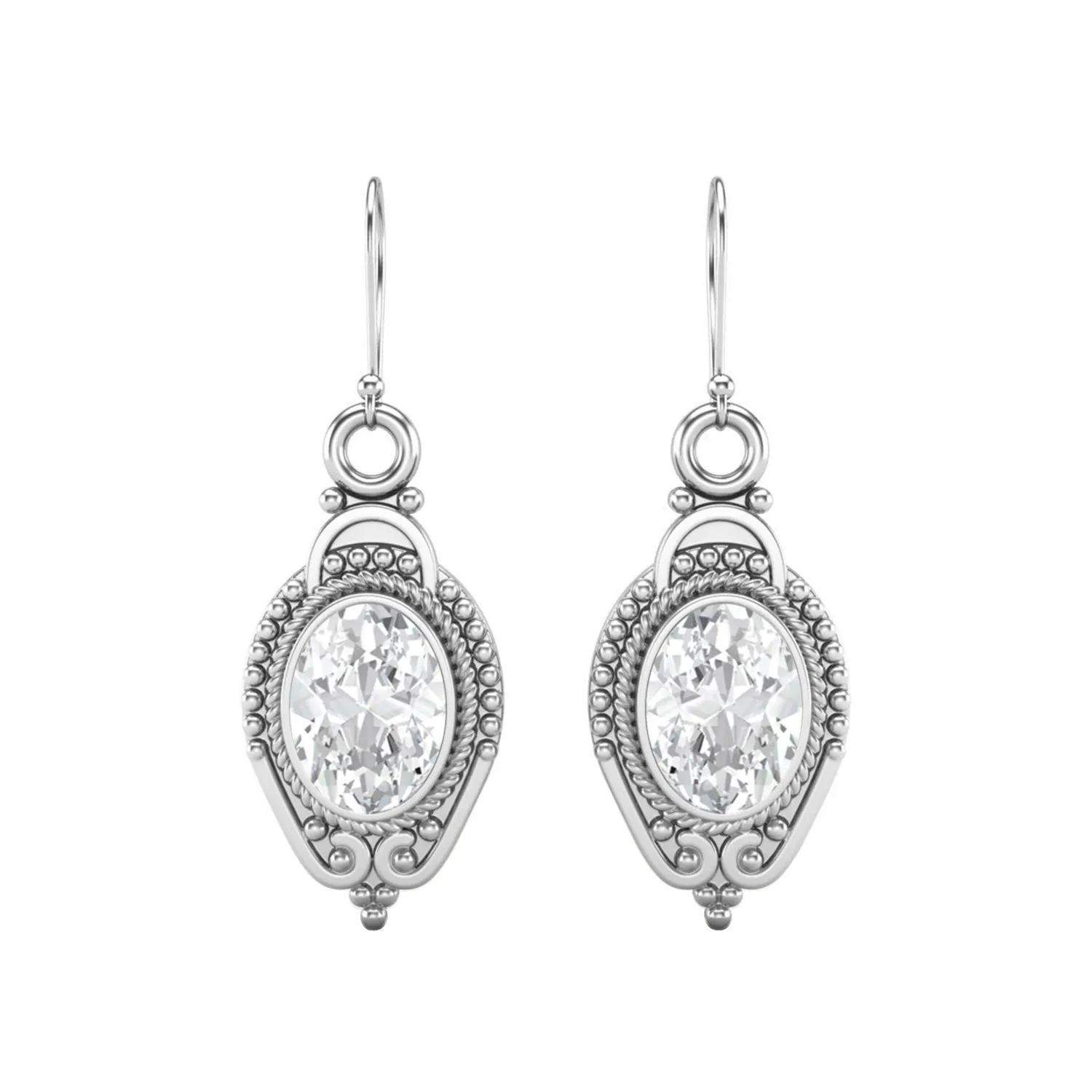 925 Sterling Silver 7x5mm Oval Moissanite Diamond Dangle Women's Earrings