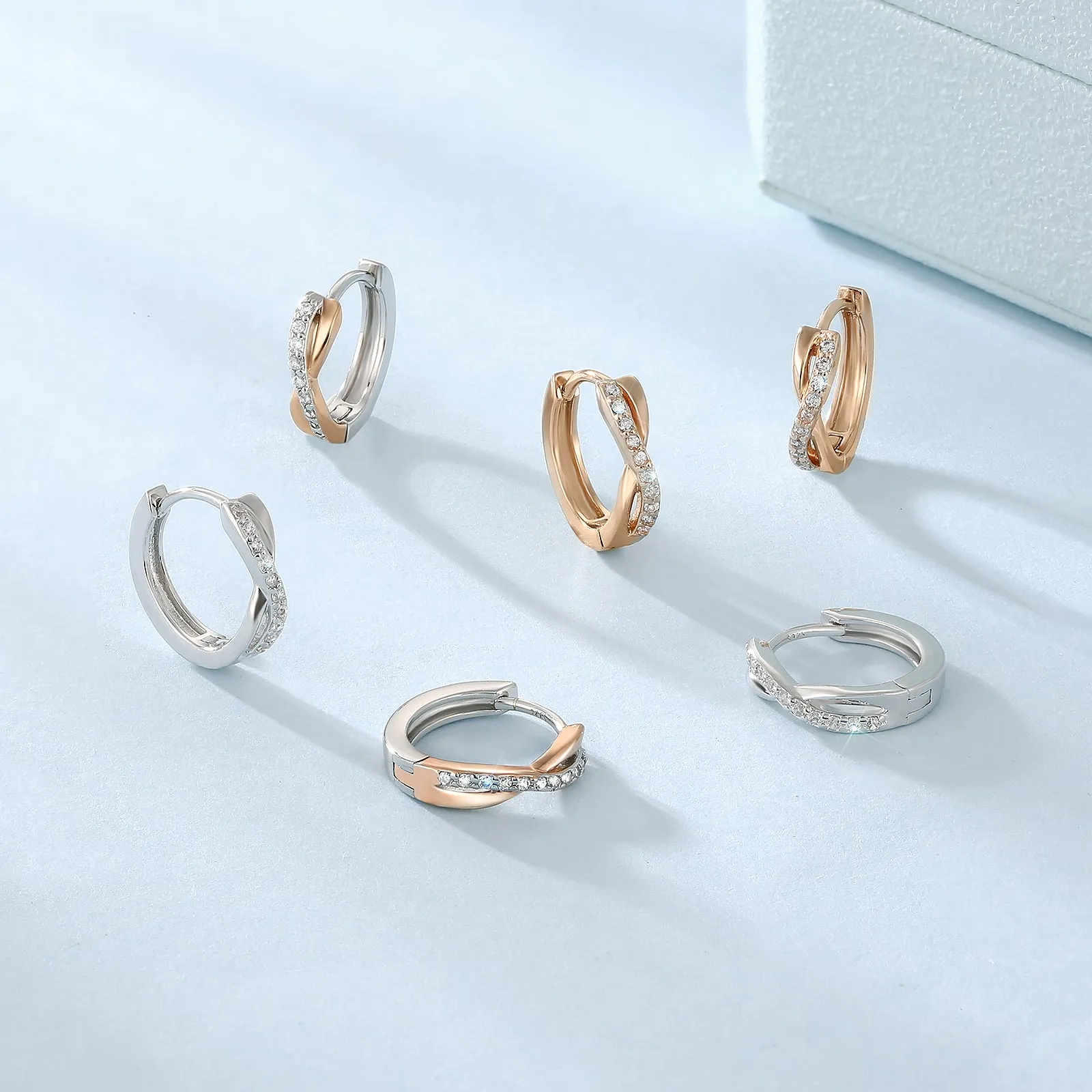 925 Sterling Silver Plated Rose Gold/White Gold  X-Shape  Hoop Earrings  for women