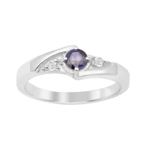 925 Sterling Silver Round Cut 4mm Blue Sapphire Women's Engagement Ring