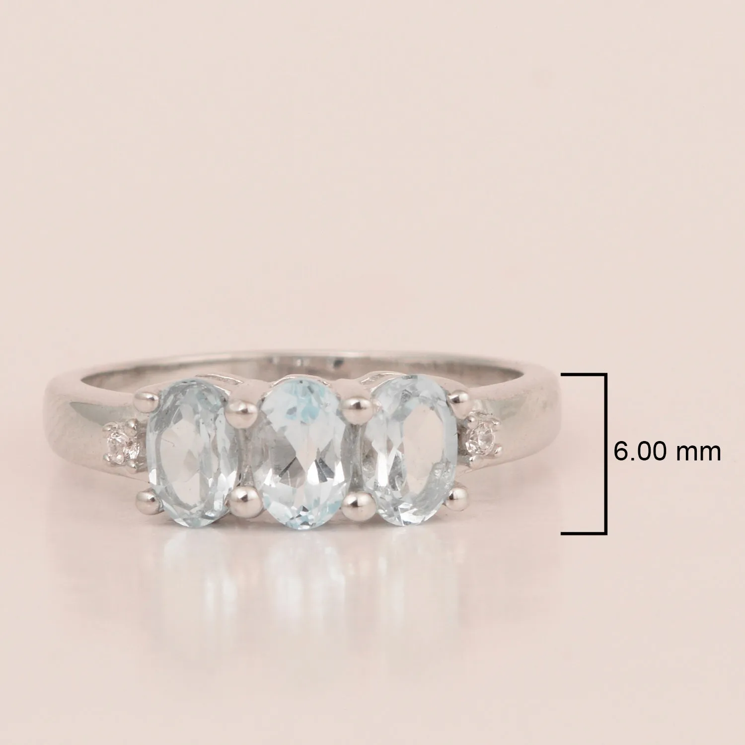 925 Sterling Silver Three-Stone Oval 1.35 Ctw Blue Topaz Women's Ring