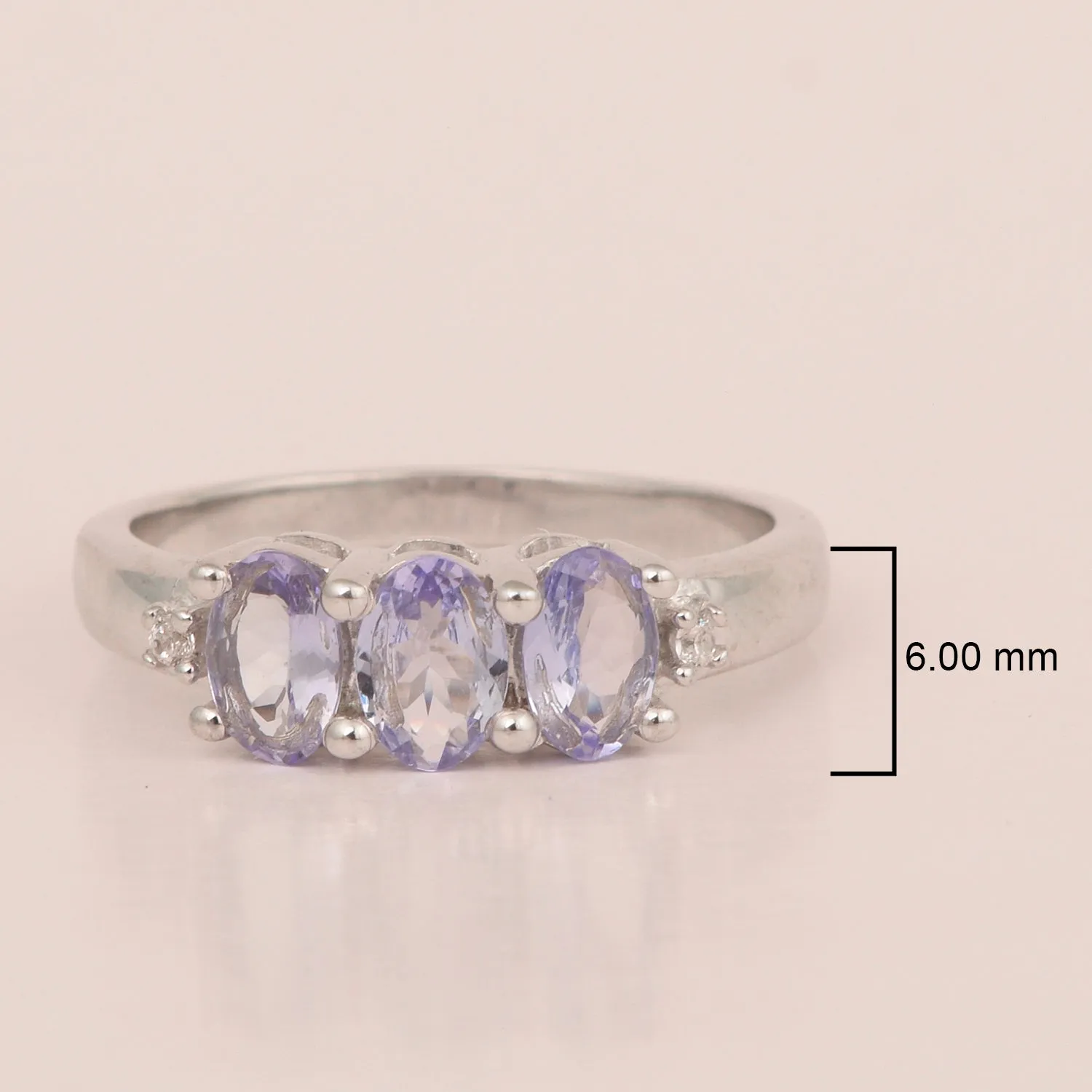 925 Sterling Silver Three-Stone Oval 1.35 Ctw Tanzanite Women's Ring