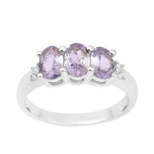 925 Sterling Silver Three-Stone Oval 1.35 Ctw Tanzanite Women's Ring