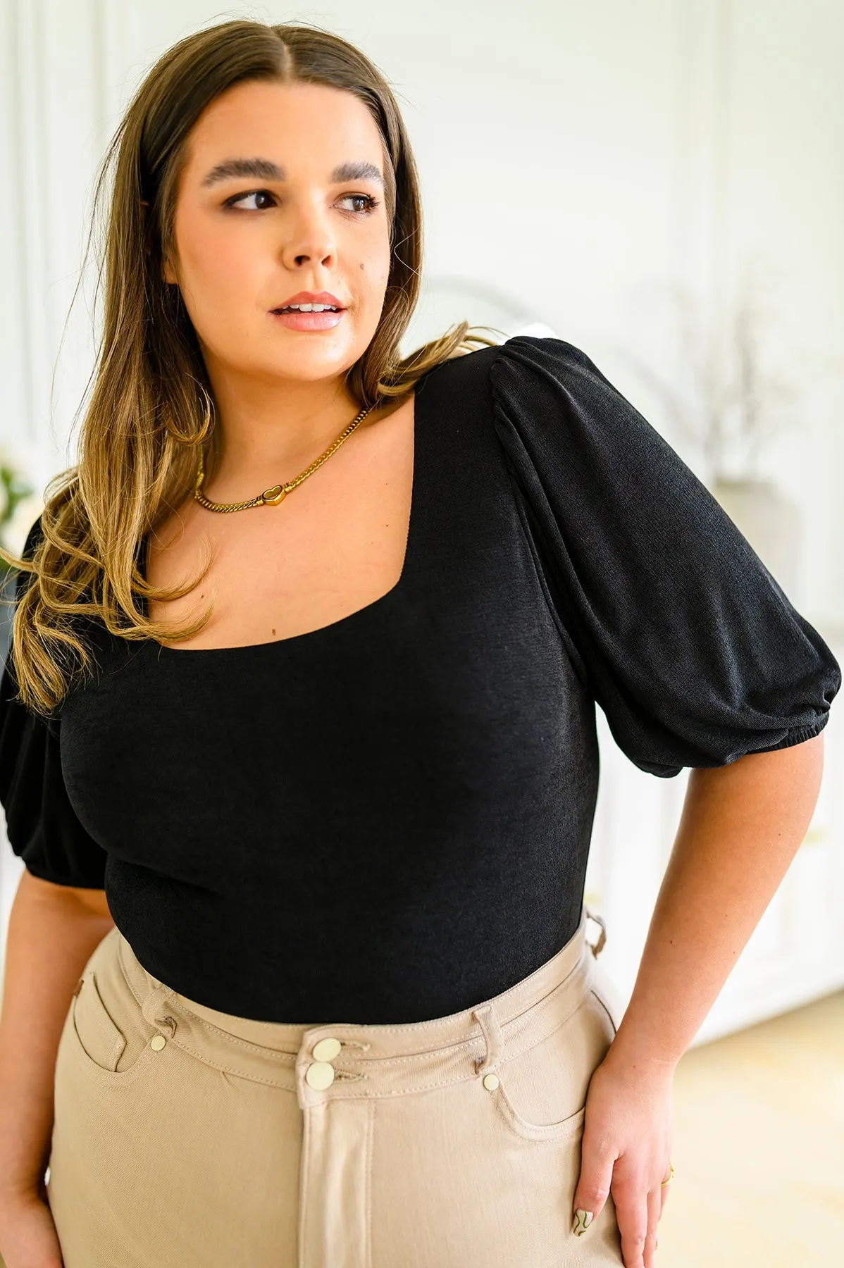 A Total Vision Square Neck Bodysuit in Black
