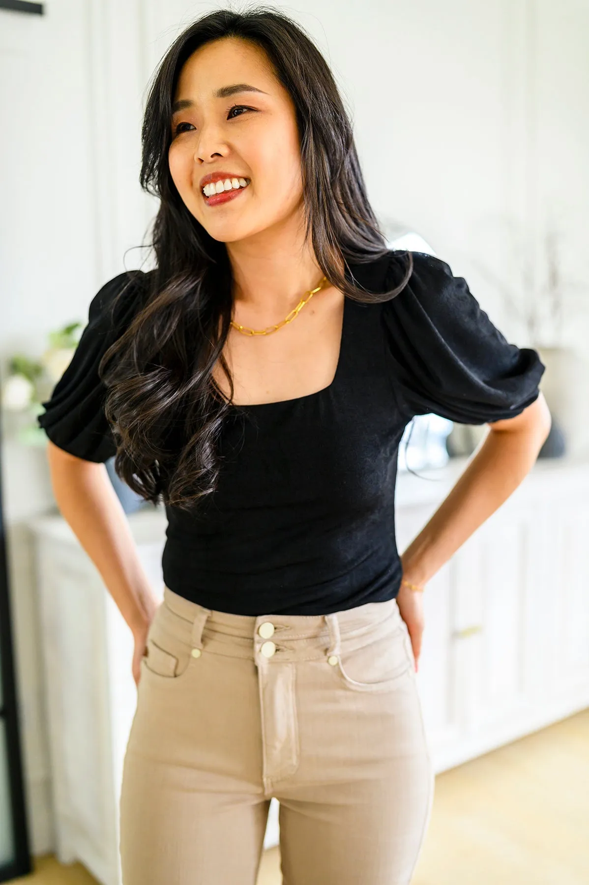 A Total Vision Square Neck Bodysuit in Black