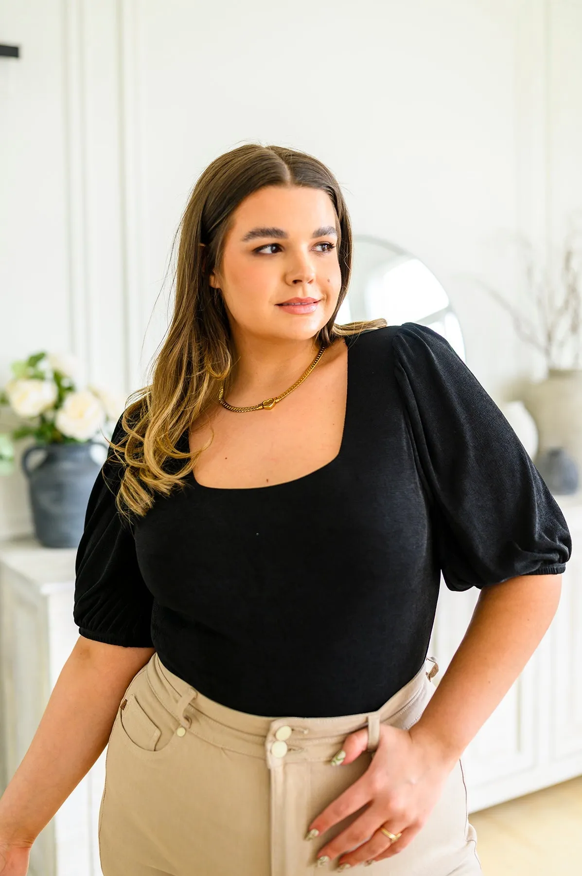 A Total Vision Square Neck Bodysuit in Black