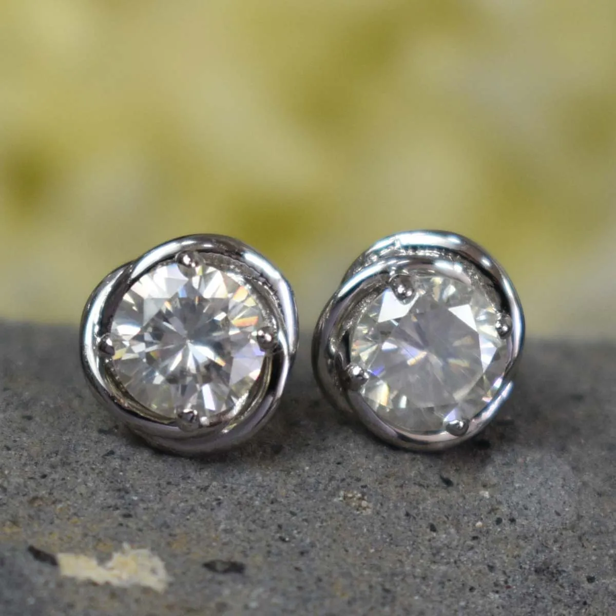 AAA Certified 1.60 Ct, Gorgeous Off-White Diamond Solitaire Studs in 925 Silver! Amazing Collection & Great Shine