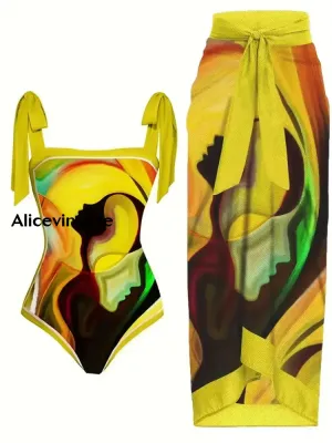 Abstract Art Print Halter Two Piece Swimsuits