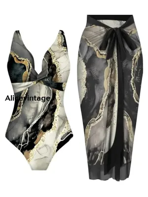 Abstract Art Print Halter Two Piece Swimsuits