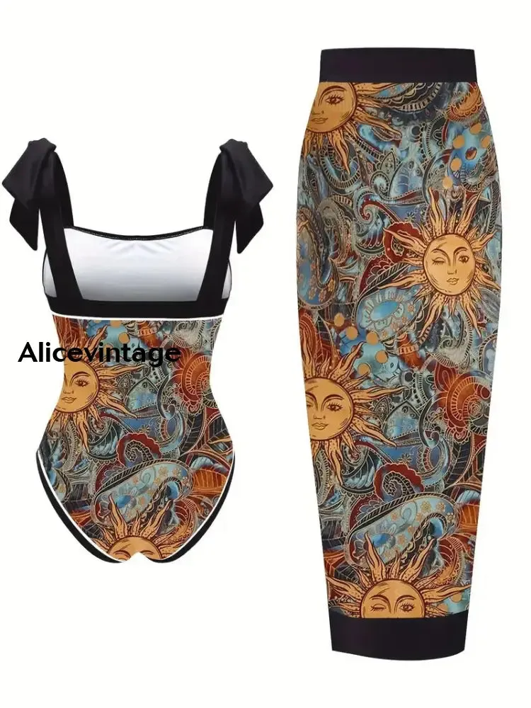 Abstract Sun Art Print Halter Two Piece Swimsuits