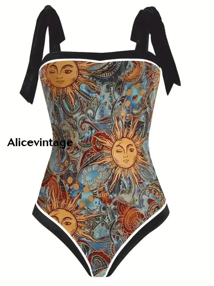 Abstract Sun Art Print Halter Two Piece Swimsuits