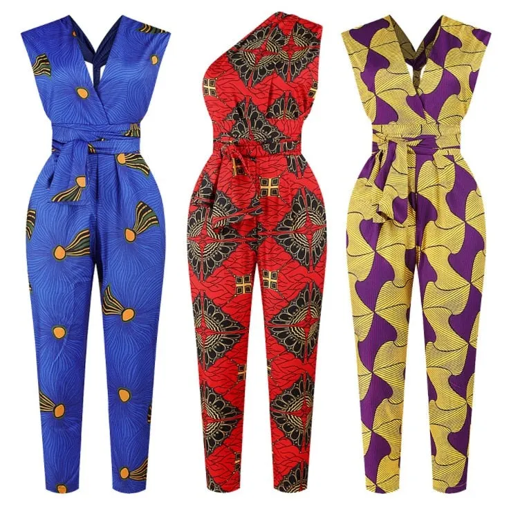 African Print Women's Lace Up Jumpsuit