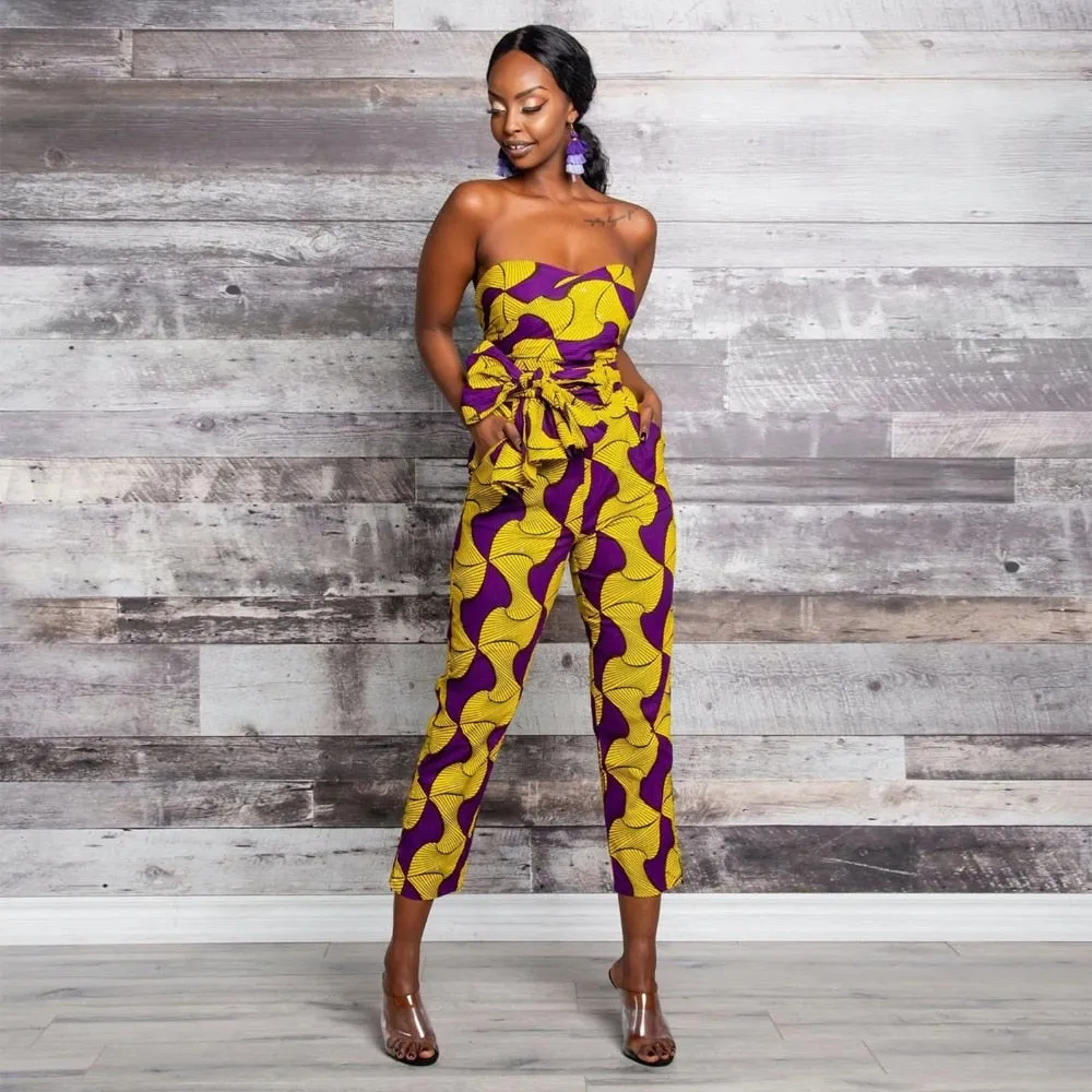 African Print Women's Lace Up Jumpsuit