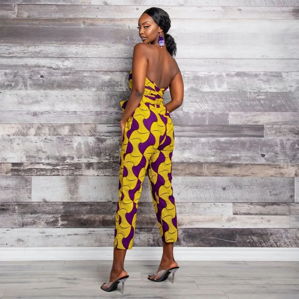 African Print Women's Lace Up Jumpsuit