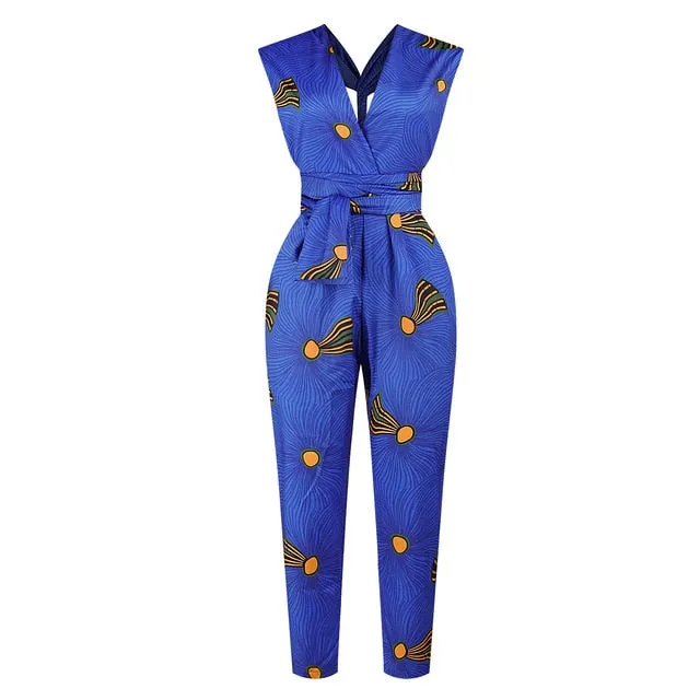 African Print Women's Lace Up Jumpsuit