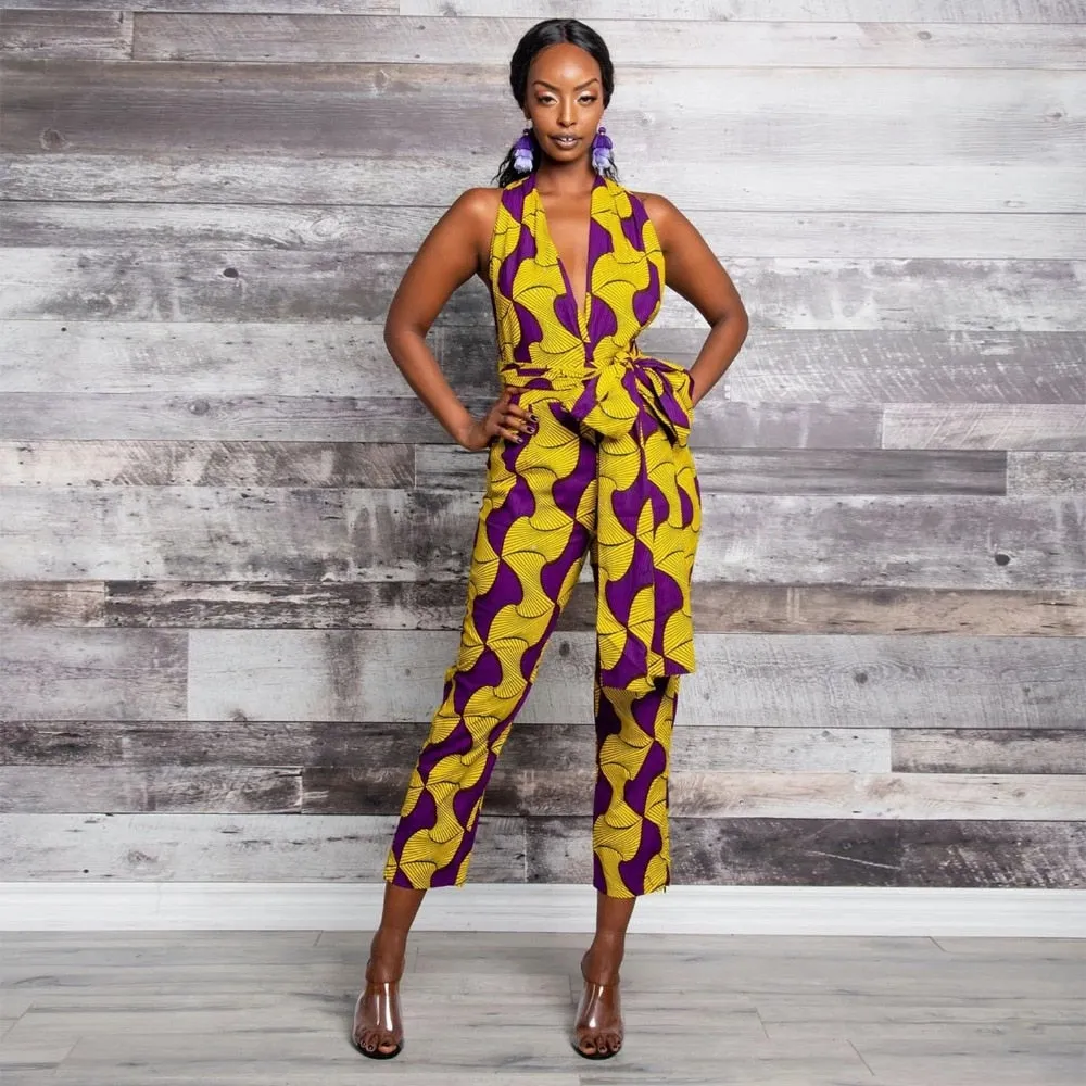 African Print Women's Lace Up Jumpsuit