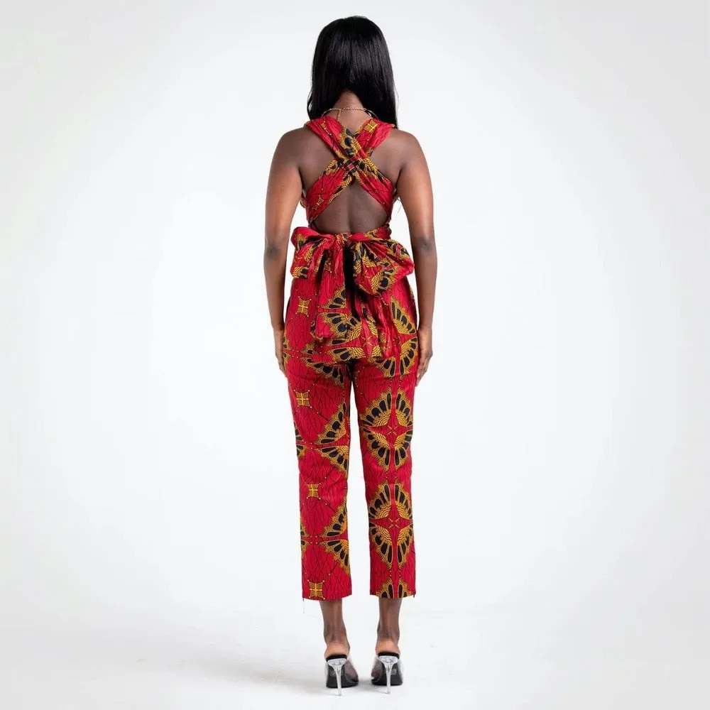 African Print Women's Lace Up Jumpsuit