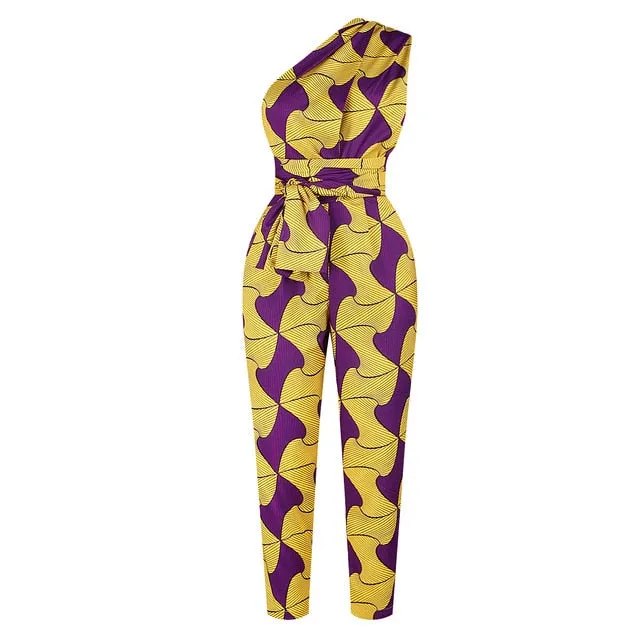 African Print Women's Lace Up Jumpsuit