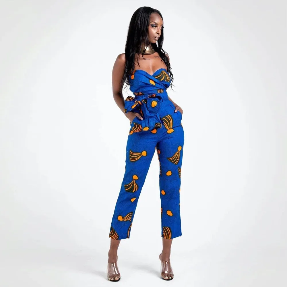 African Print Women's Lace Up Jumpsuit
